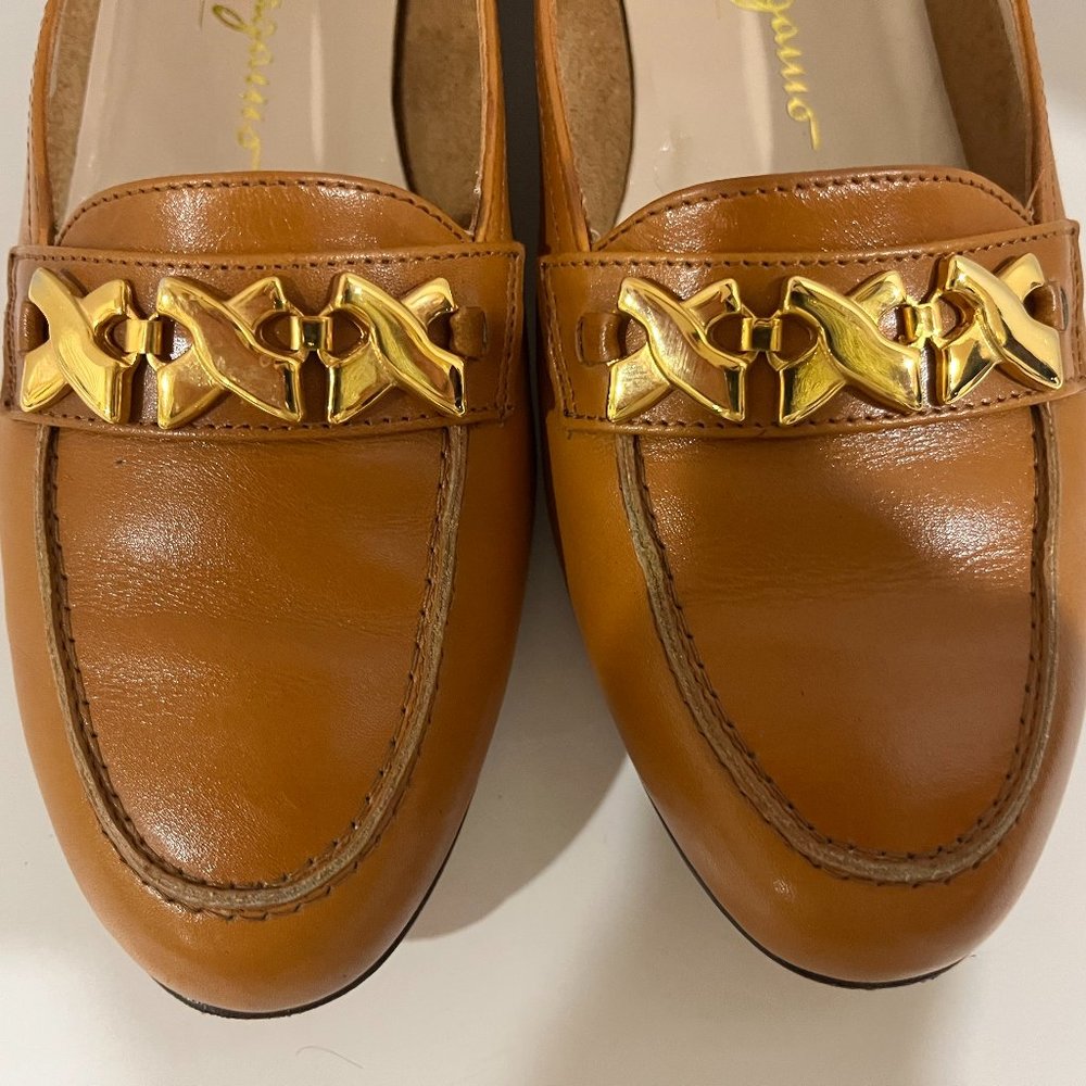 Gently used caramel colored leather Ferragamo loafers in 6 1/2 B